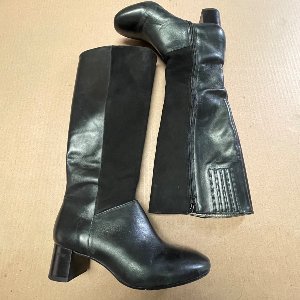 Talbots Women's Size 5.5  Tish Stretch Black‎ Suede Tall Boots Block Heel